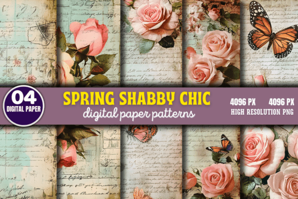 Download Spring Shabby Chic Digital Paper Pattern - Premium Bundle