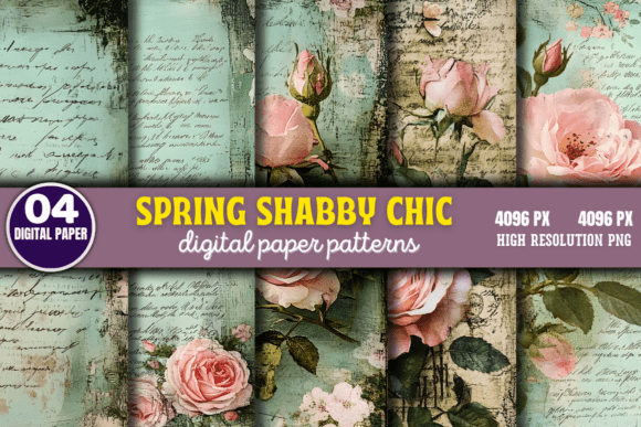 Download Spring Shabby Chic Digital Paper Pattern - Premium Bundle