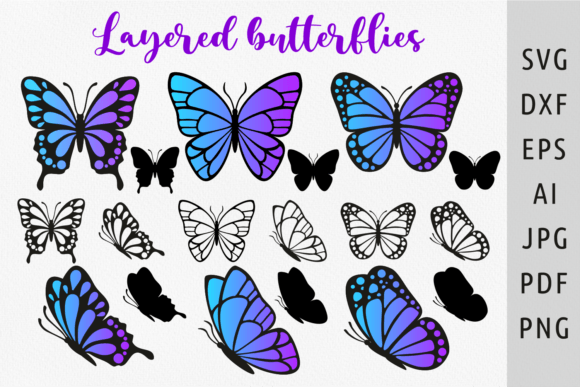 Download Layered Butterfly Silhouette Svg for Cut - Silhouette svg Collection